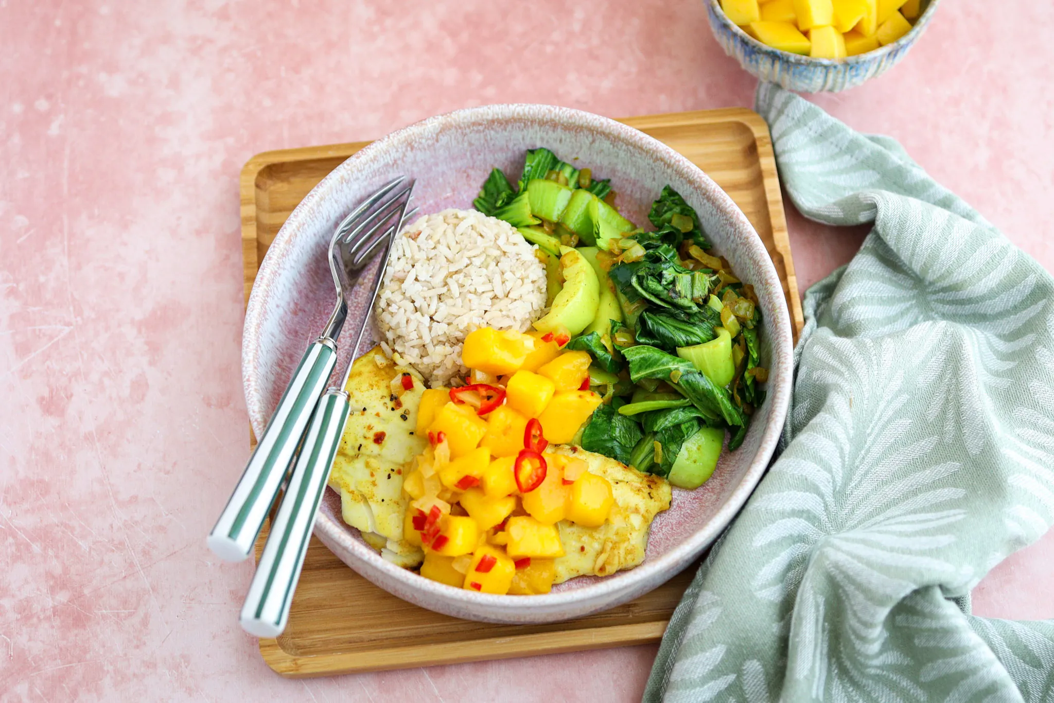 Quick & Healthy Cod with Warm Mango Salsa and Bok Choy