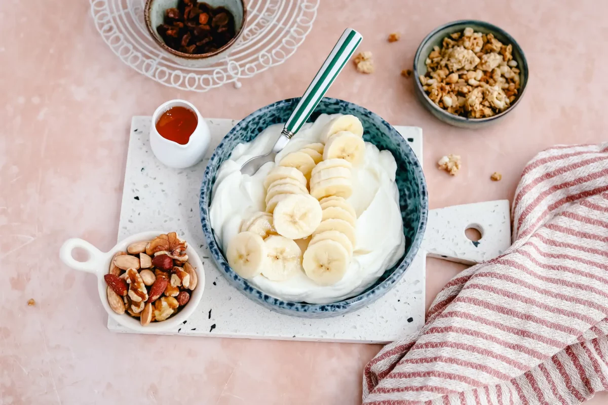 Creamy yogurt bowl with banana and granola