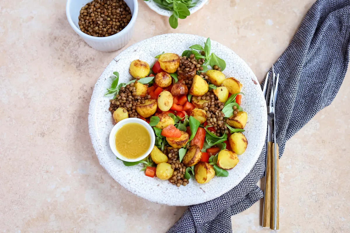 Baby Potato Salad with Bell Pepper & Lentils