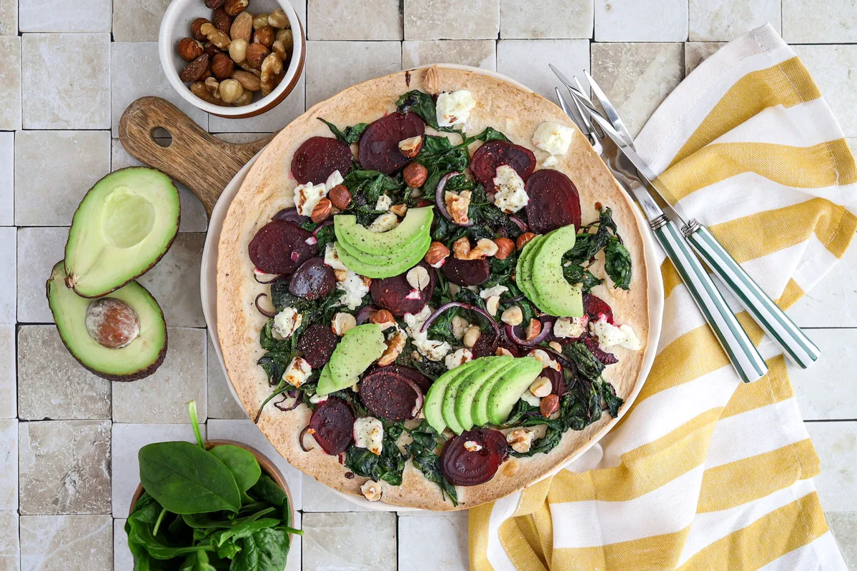 Beet, Spinach & Feta Wrap Pizza