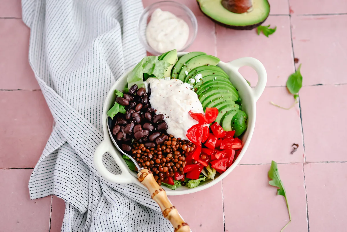 Bowl with Avocado, Black Beans & Lentils