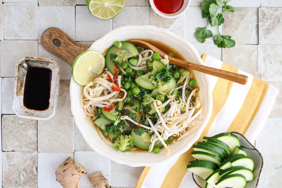 Broccoli, Zucchini & Peanut Noodle Soup