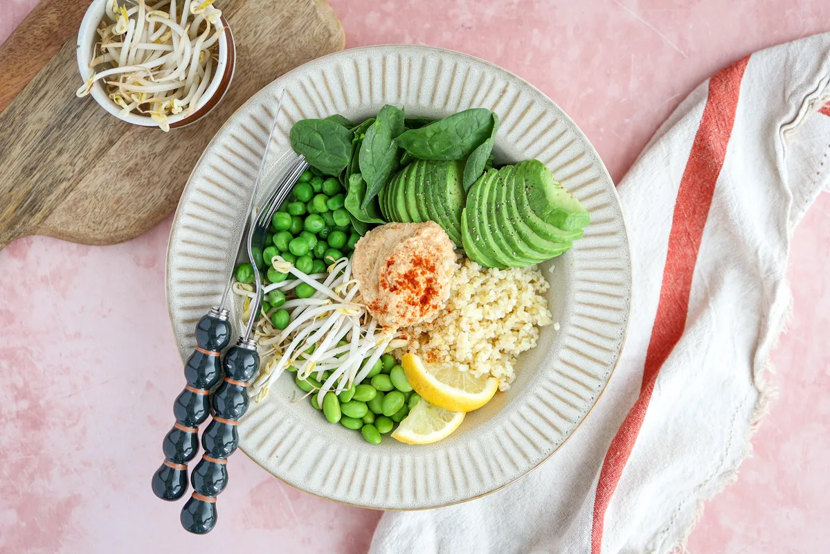 Bulgur & Avocado Bowl with Hummus