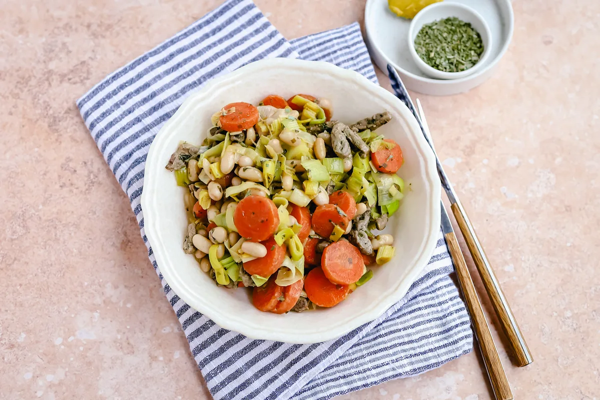 Cannellini Bean Stew with Beef Strips