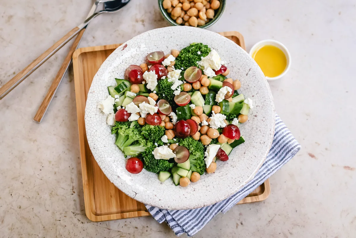 Chickpeas with Broccoli, Grapes & Feta