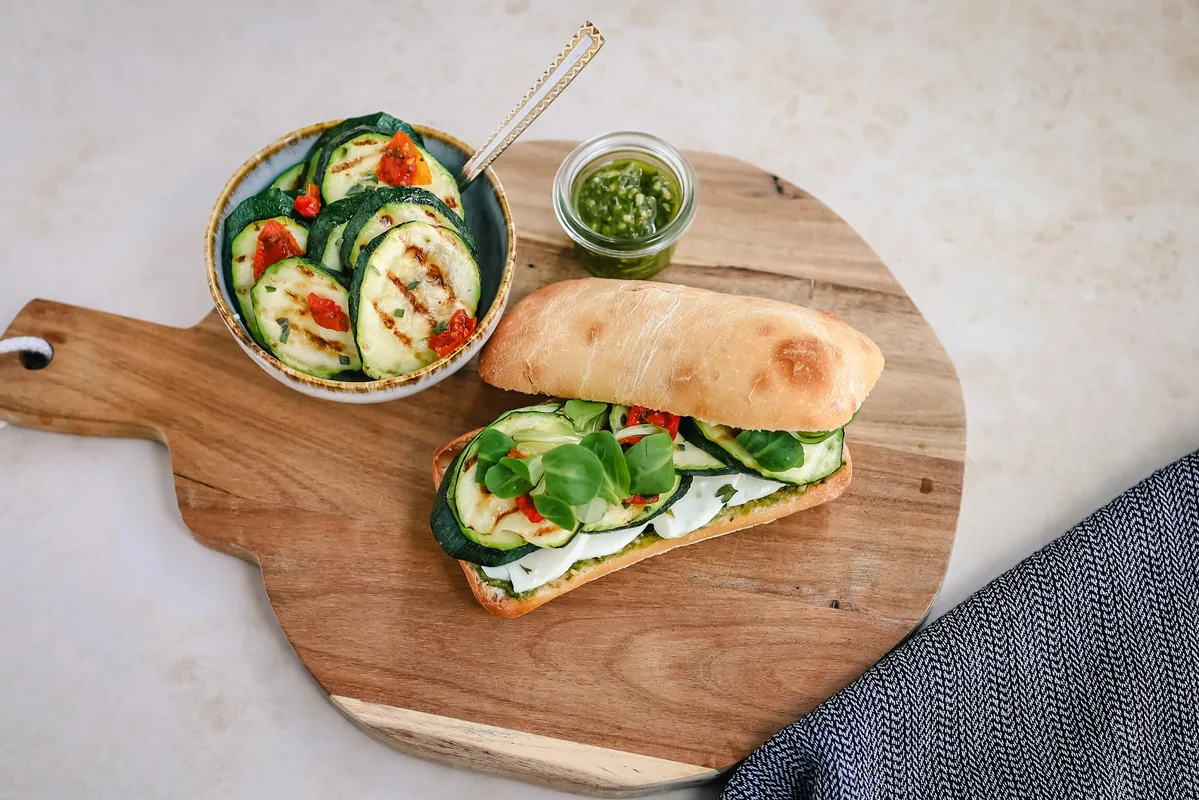 Ciabatta with Courgette, Mozzarella & Pesto