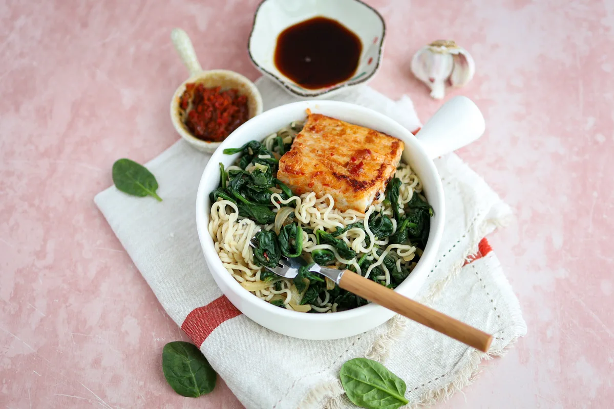 Cod with Noodles & Spinach