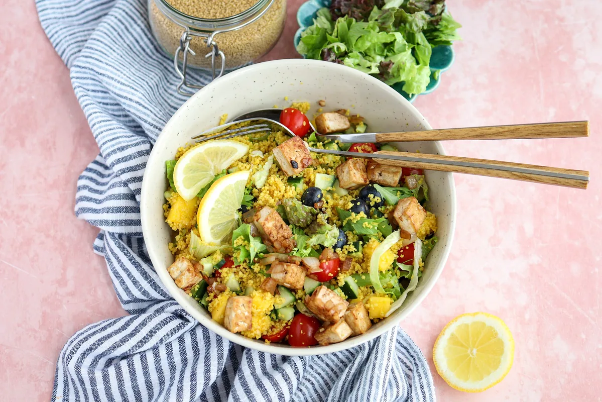 Couscous Salad with Tofu, Mango & Blueberry