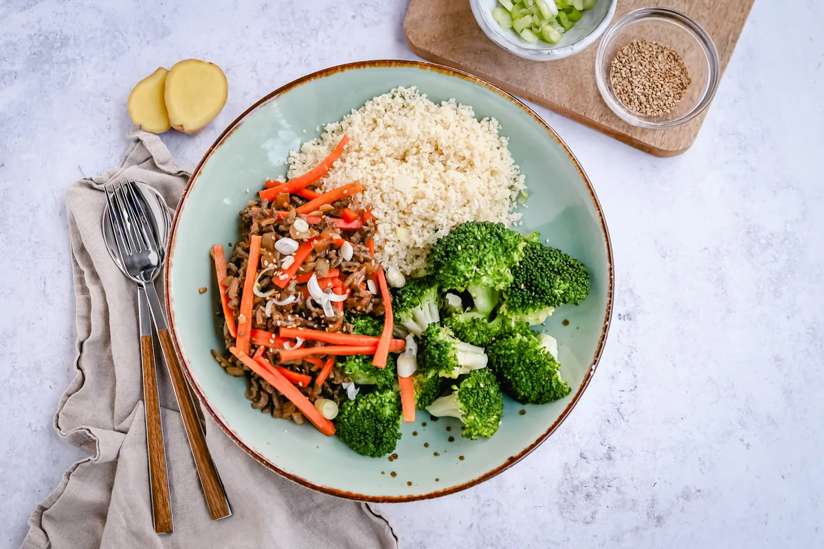 Couscous with Broccoli & Asian-Style Ground Beef