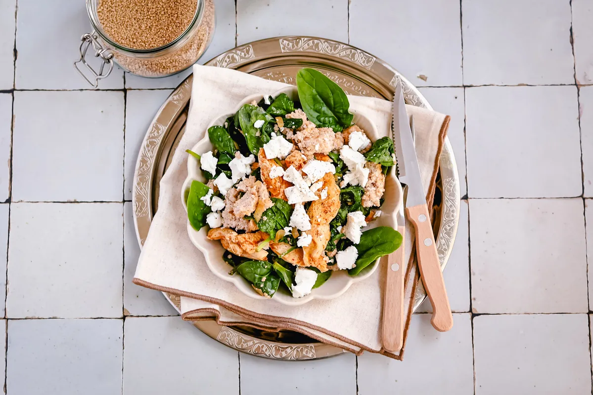 Couscous with Chicken, Fresh Spinach & Feta