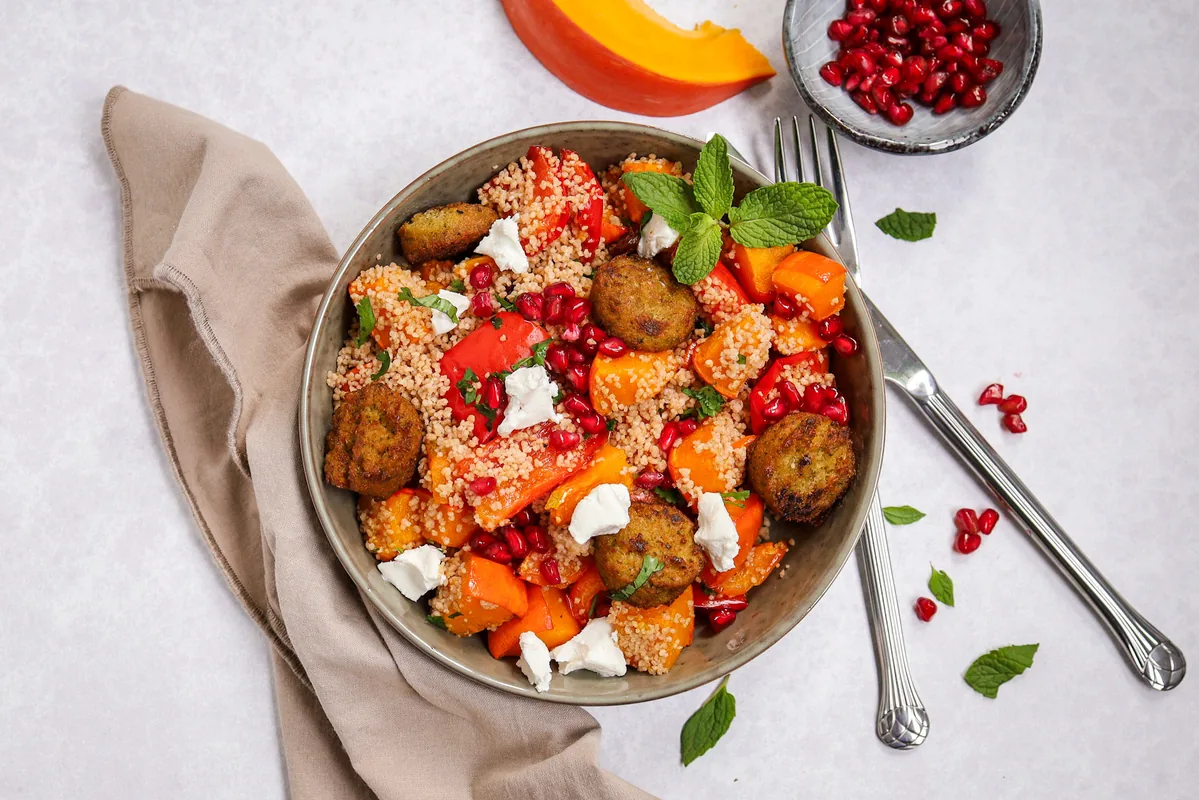 Couscous with Roasted Pumpkin & Falafel