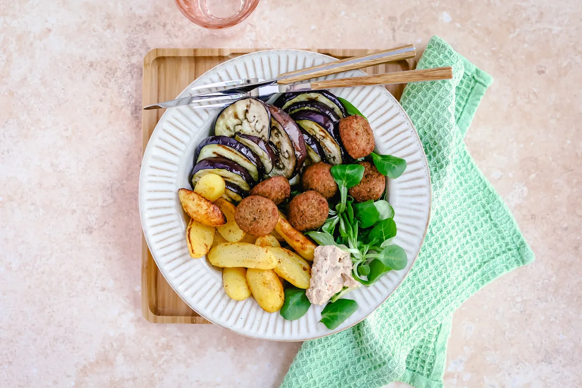 Falafel Bowl with Baby Potatoes & Eggplant