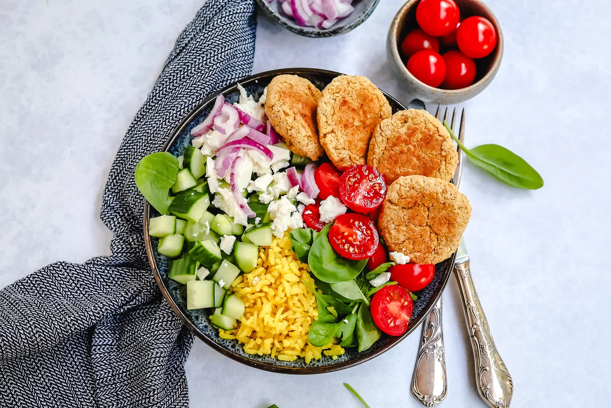 Falafel Bowl with Yellow Rice & Salad