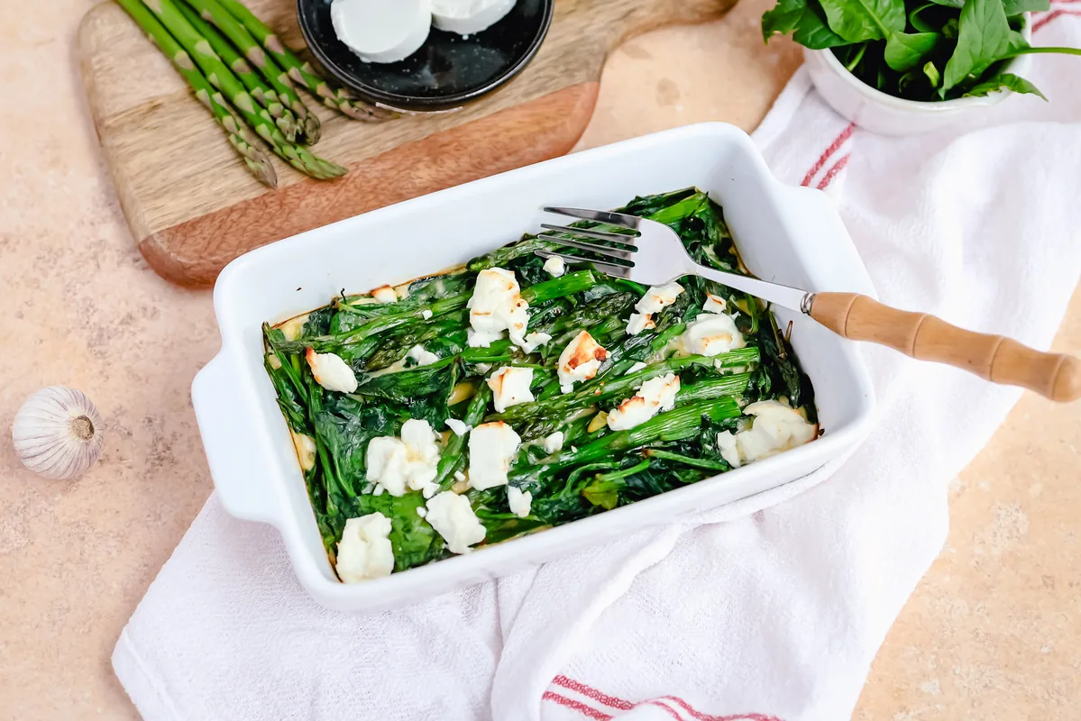Frittata with asparagus, spinach & goat cheese