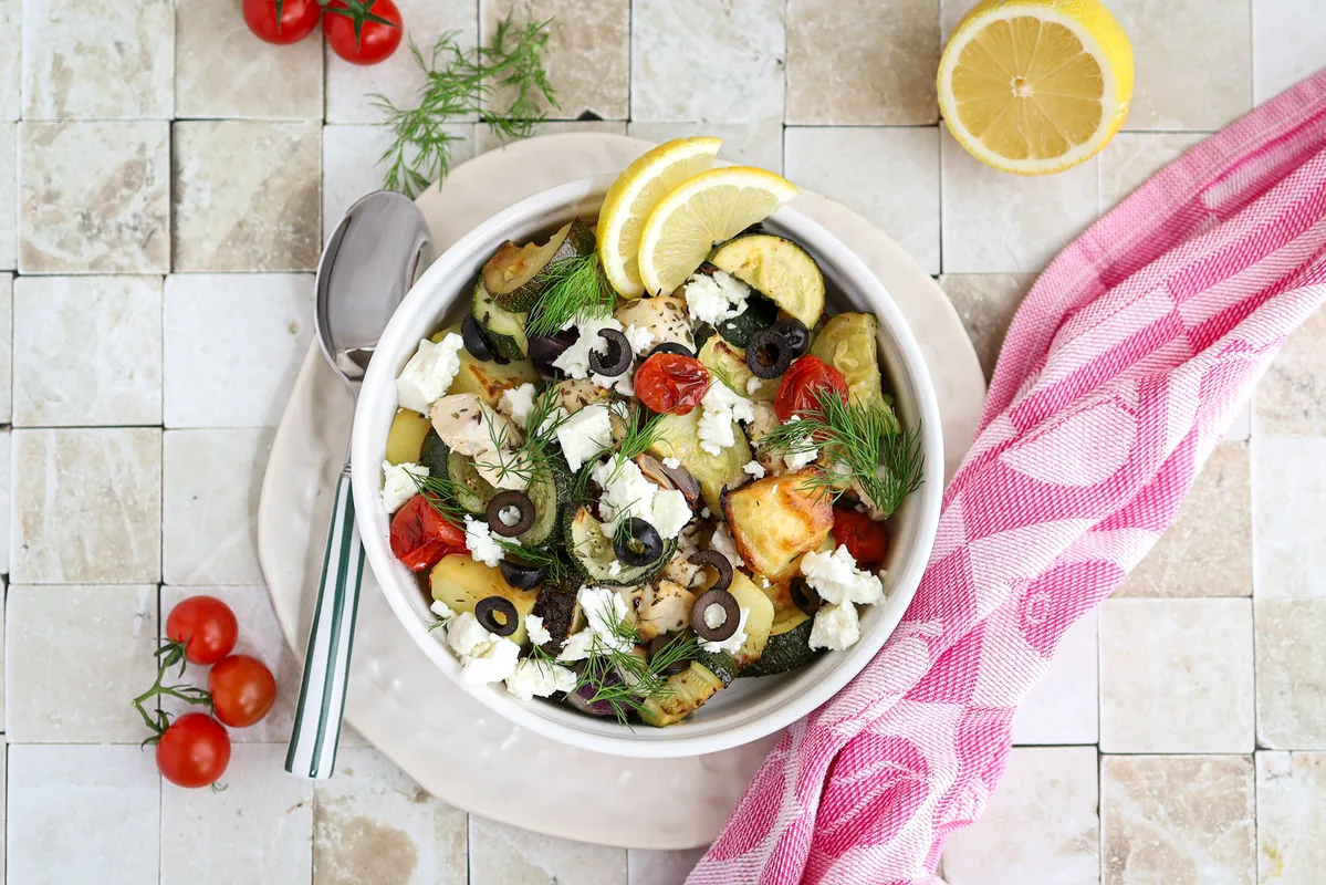 Greek Chicken & Veggie Traybake