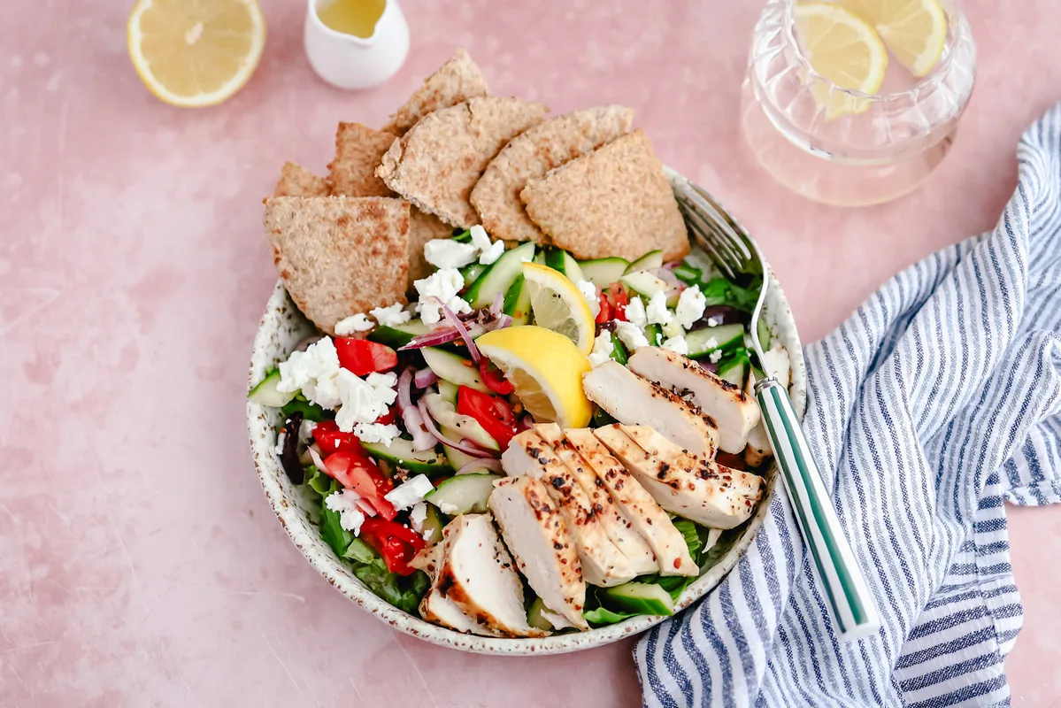 Greek Salad with Grilled Chicken & Pita Bread
