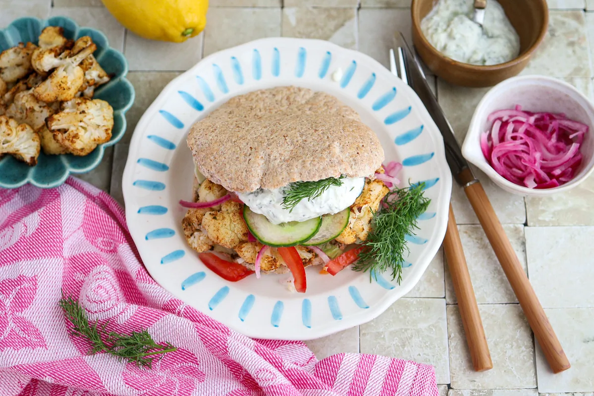 Greek-Style Cauliflower Gyros with Tzatziki