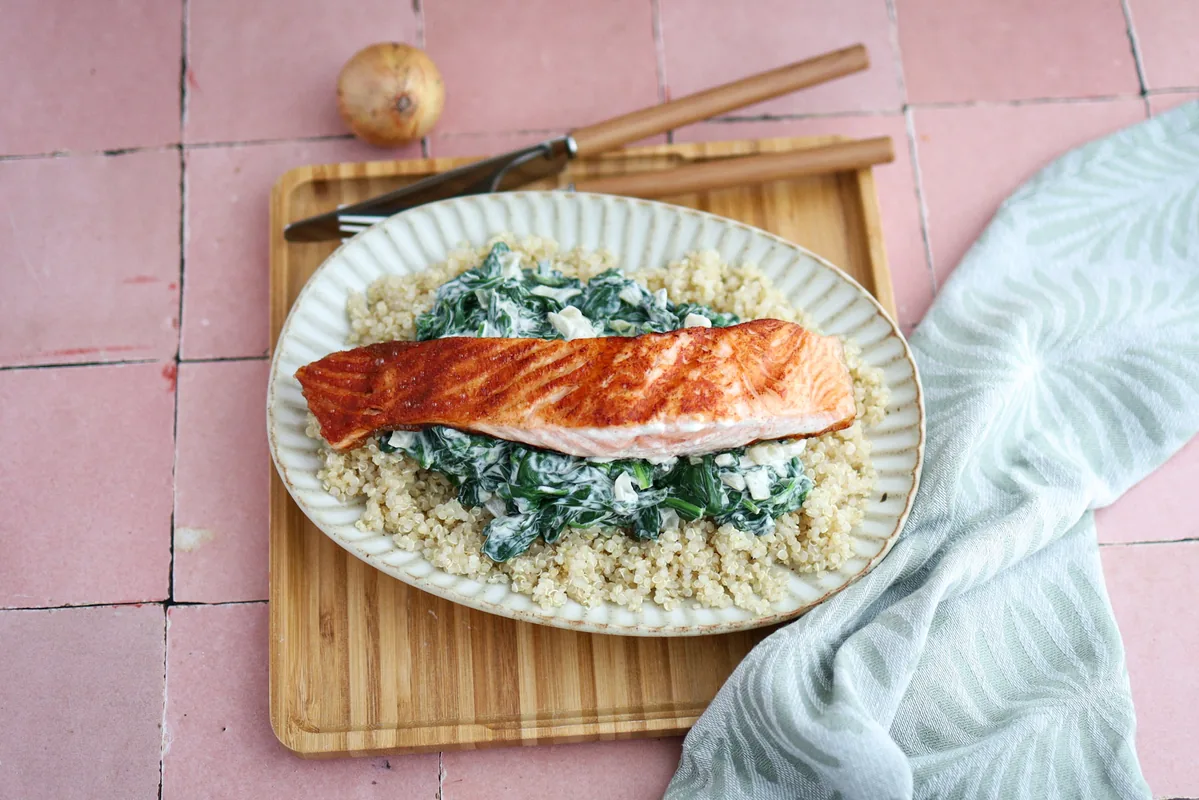 Grilled Salmon with Spinach & Quinoa