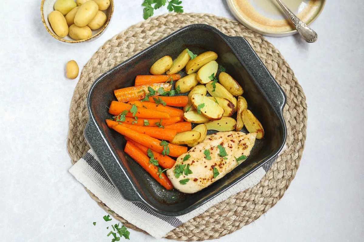 Honey-Mustard Glazed Chicken & Roasted Baby Potatoes