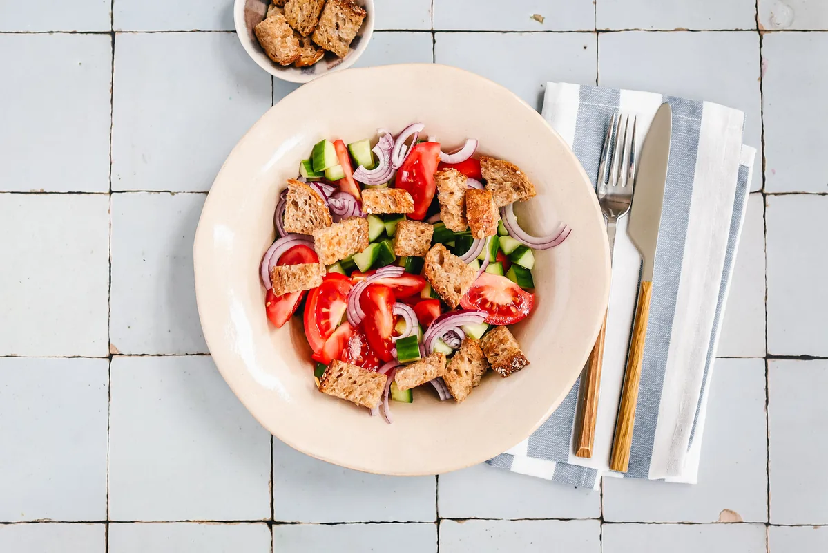 Italian Salad with Pieces of Bread