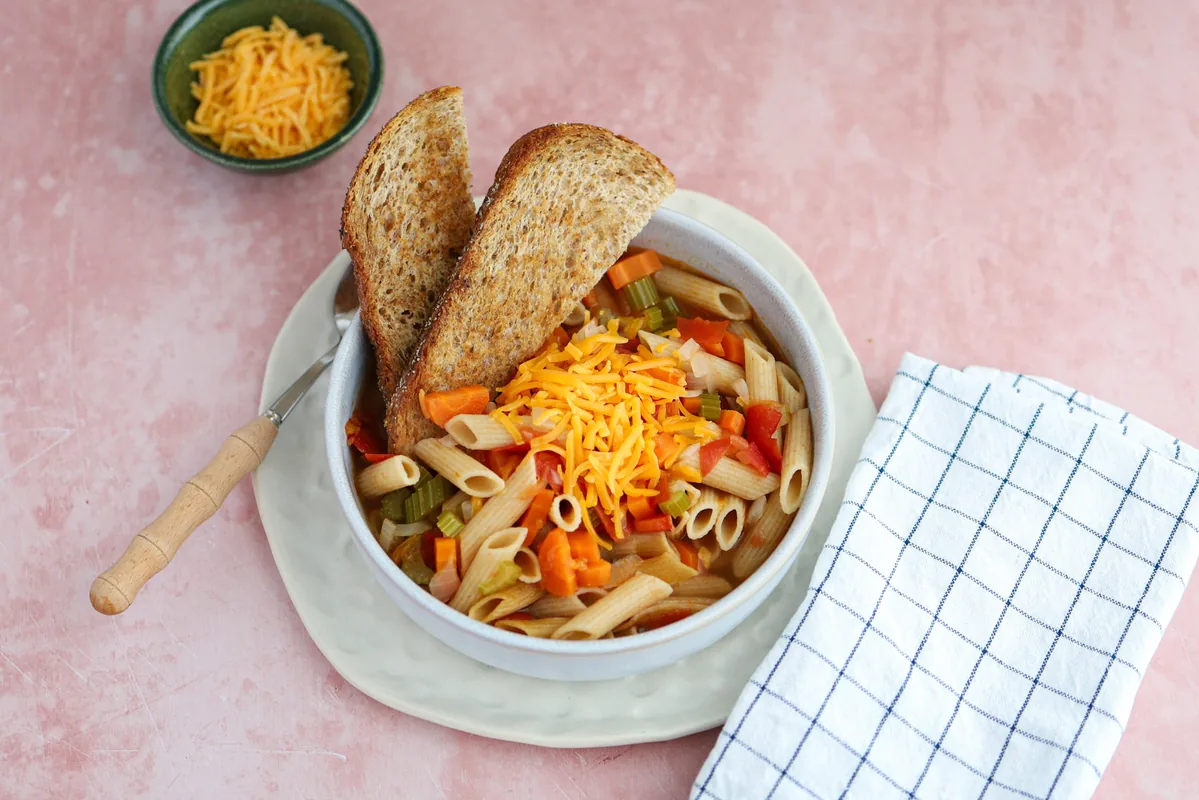 Italian Soup with Penne & Garlic Bread