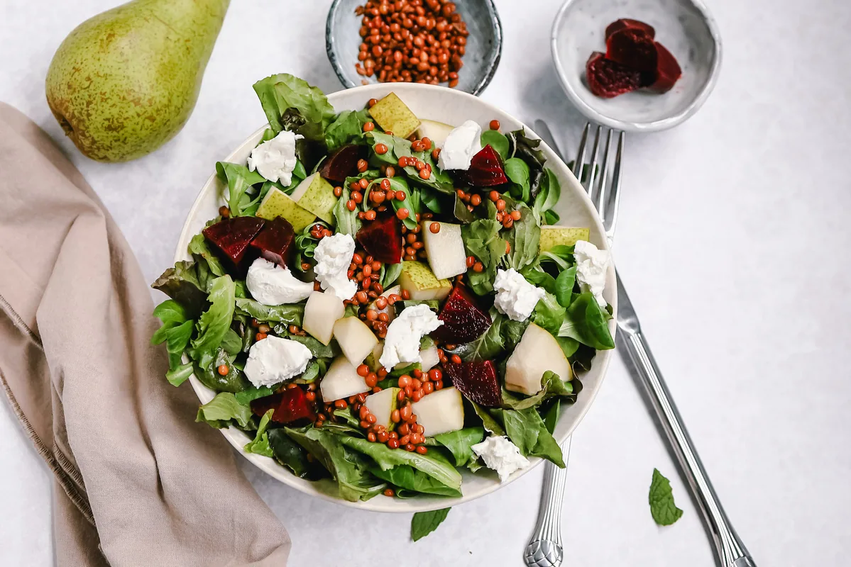 Lentil Salad with Pear, Beet & Feta