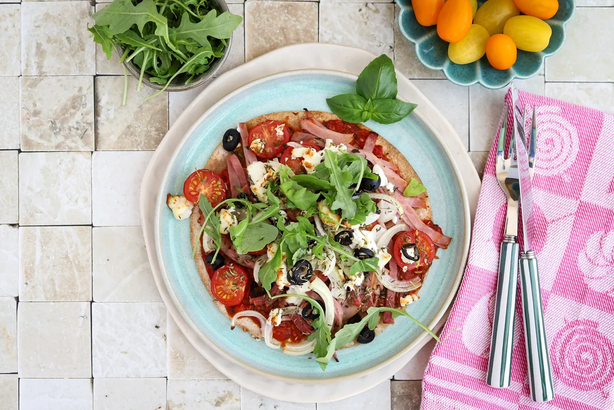 Mediterranean Ham & Feta Wrap Pizza
