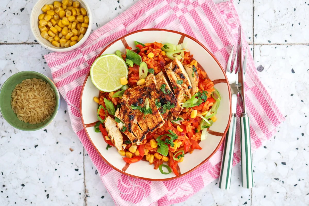 Mexican Rice with Grilled Chicken, Bell Pepper & Corn
