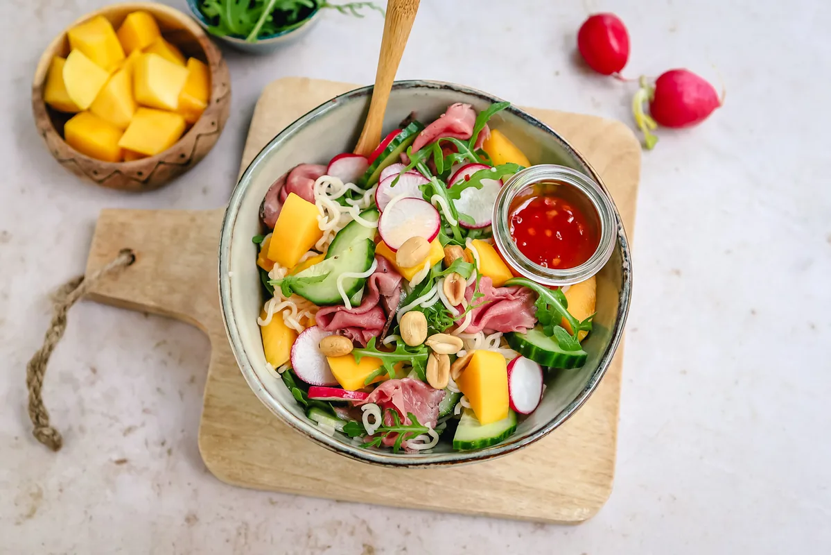 Noodle Salad with Mango & Roast Beef
