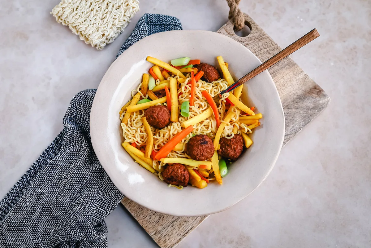 Noodles with Parsnip & Plant-Based Meatballs