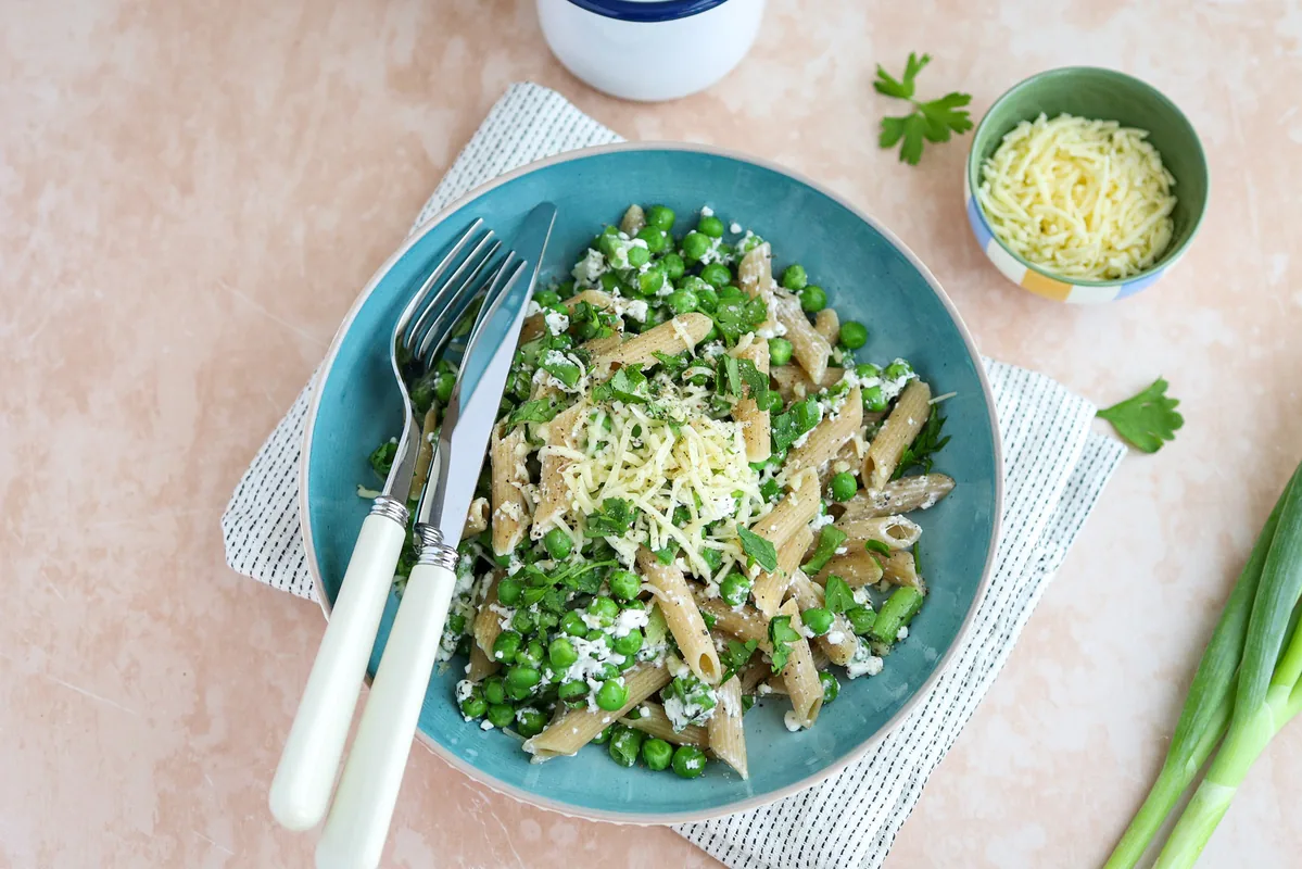 Penne with Garden Peas & Cottage Cheese