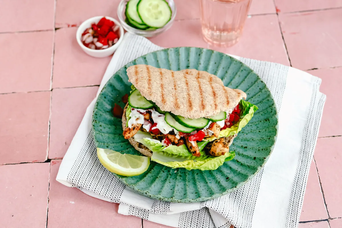Pita with Chicken, Tomato Salsa & Garlic Sauce