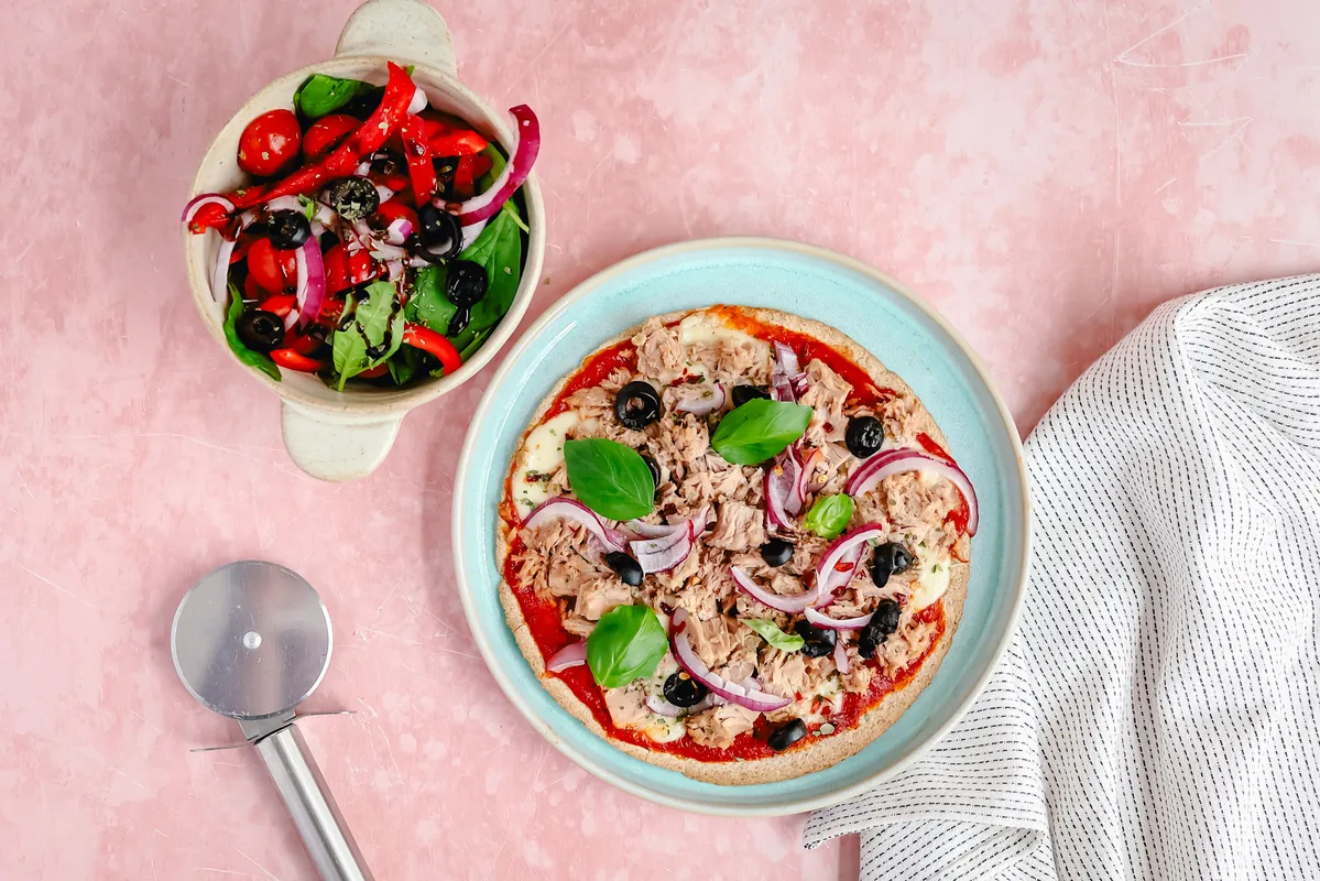 Pizza Tuna Wrap with Mediterranean Salad