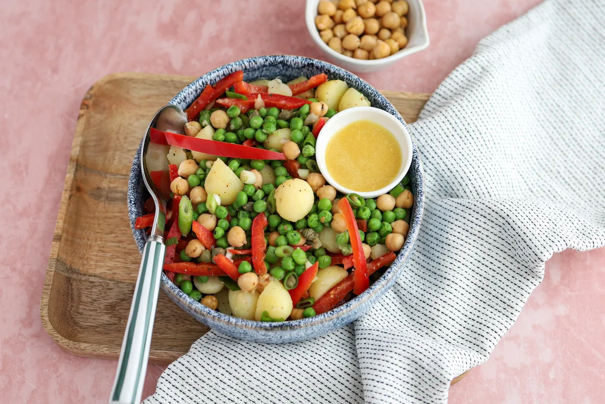 Potato Salad with Bell Pepper, Chickpeas & Capers