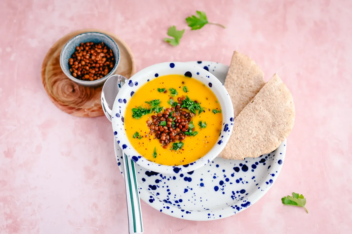 Pumpkin Soup with Lentils & Pita Bread