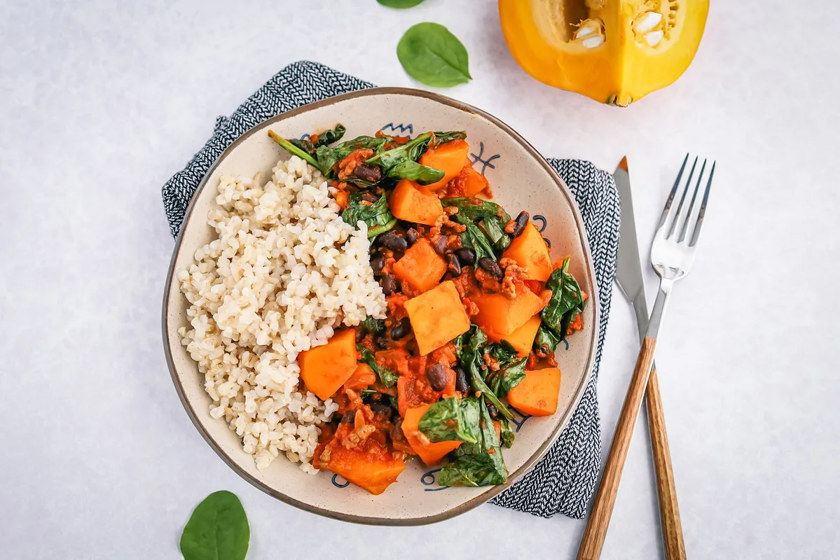 Pumpkin Stew with Black Beans & Spinach
