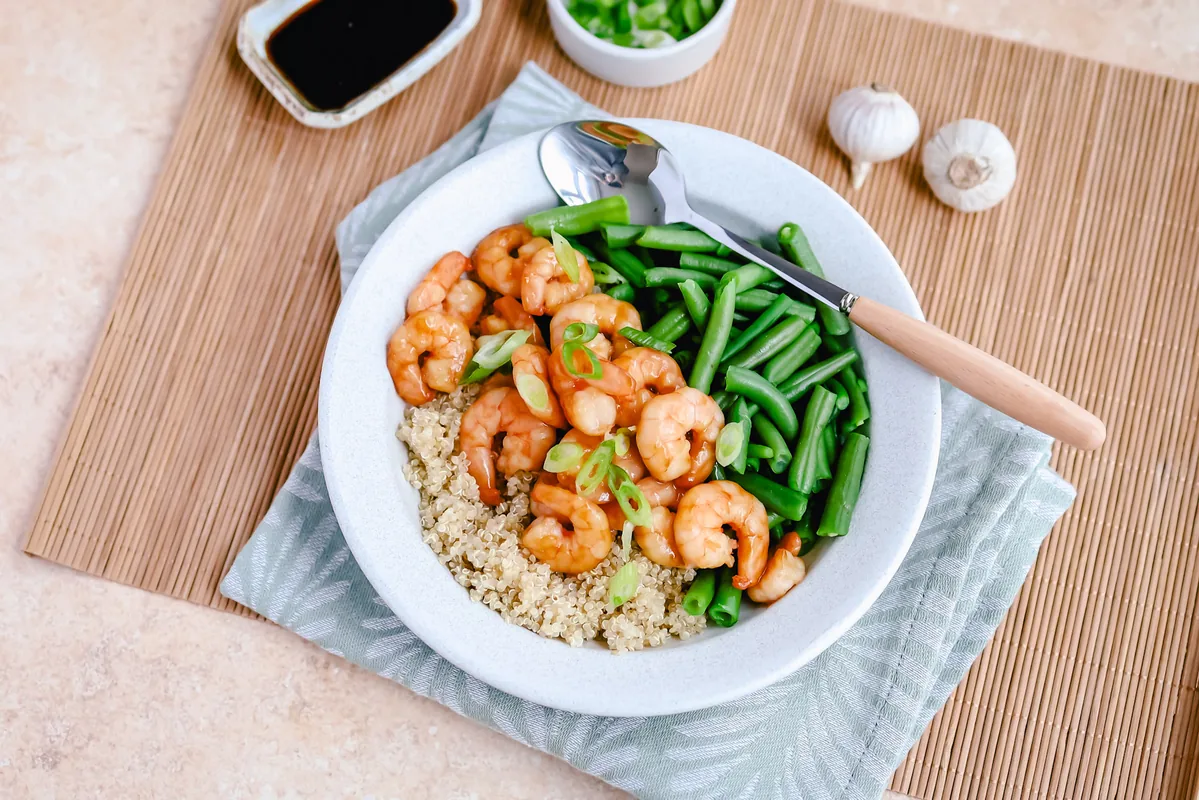 Quinoa with Green Beans & Teriyaki Shrimp