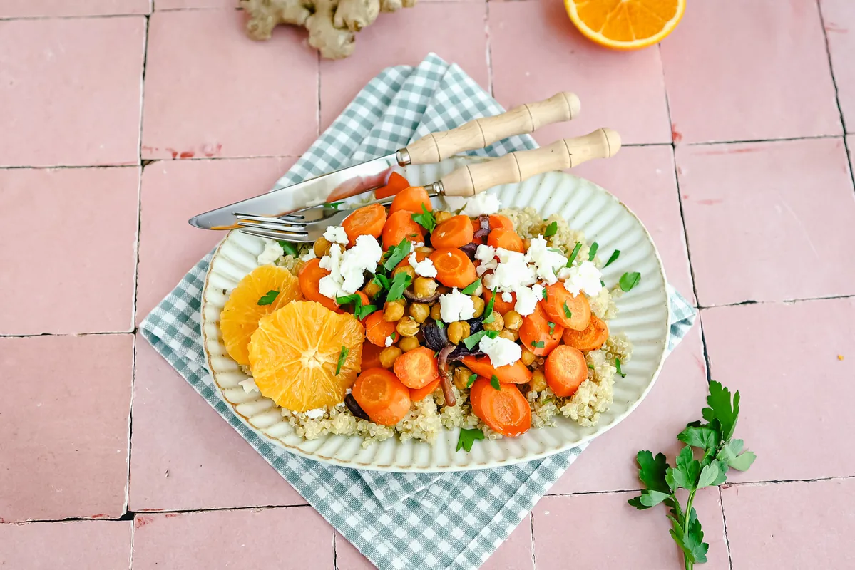 Quinoa with Roasted Carrot, Chickpeas & Feta