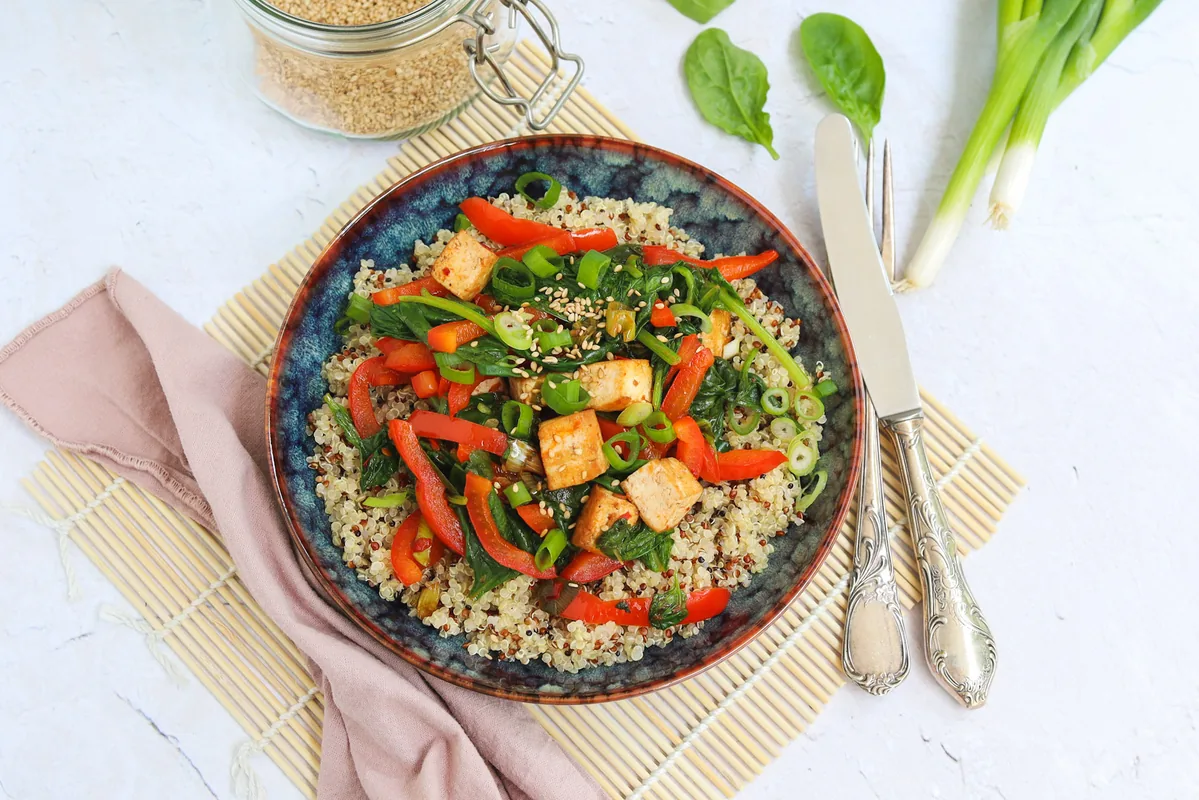 Quinoa with Spicy Tofu Stir-Fry