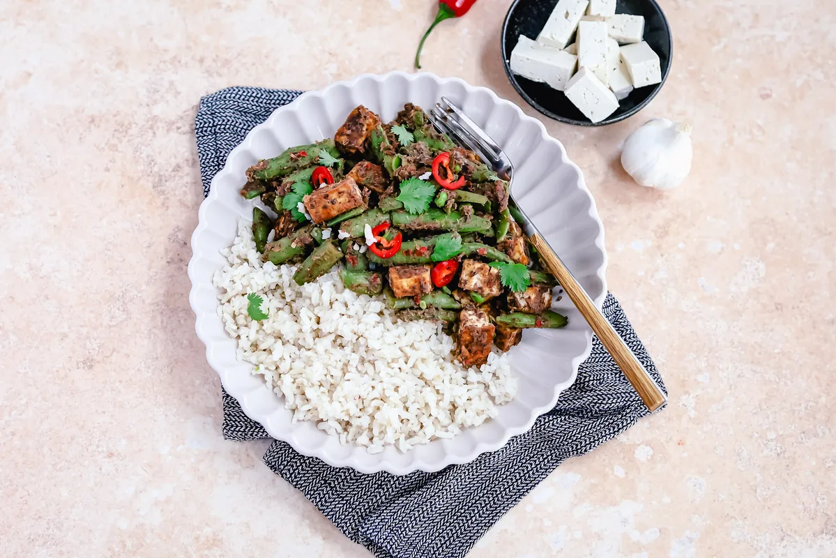 Rice with Tofu & Green Beans in Black Bean Sauce