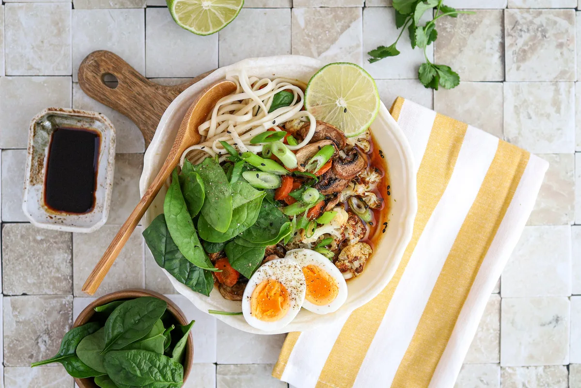 Roasted Cauliflower & Mushroom Ramen with Egg