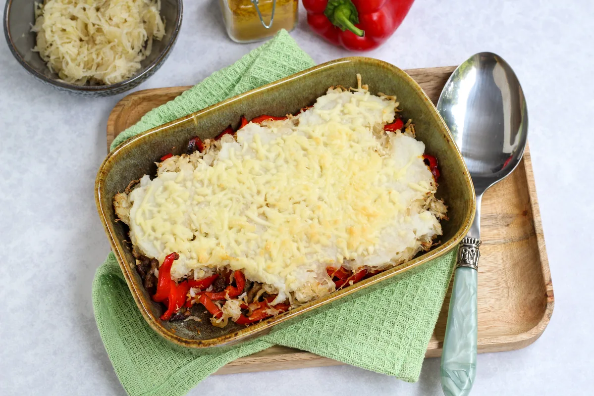 Sauerkraut Casserole with Ground Meat & Cauliflower Puree