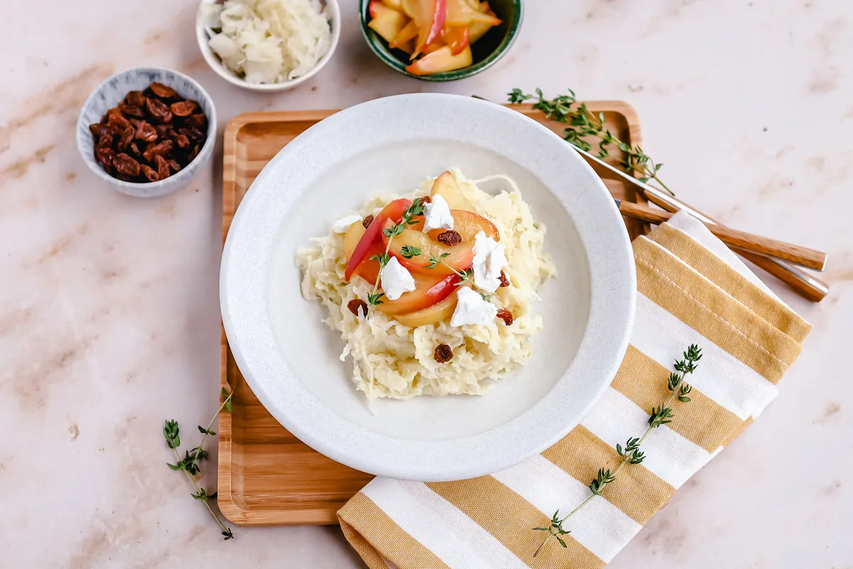 Sauerkraut Mash with Apple & Goat Cheese