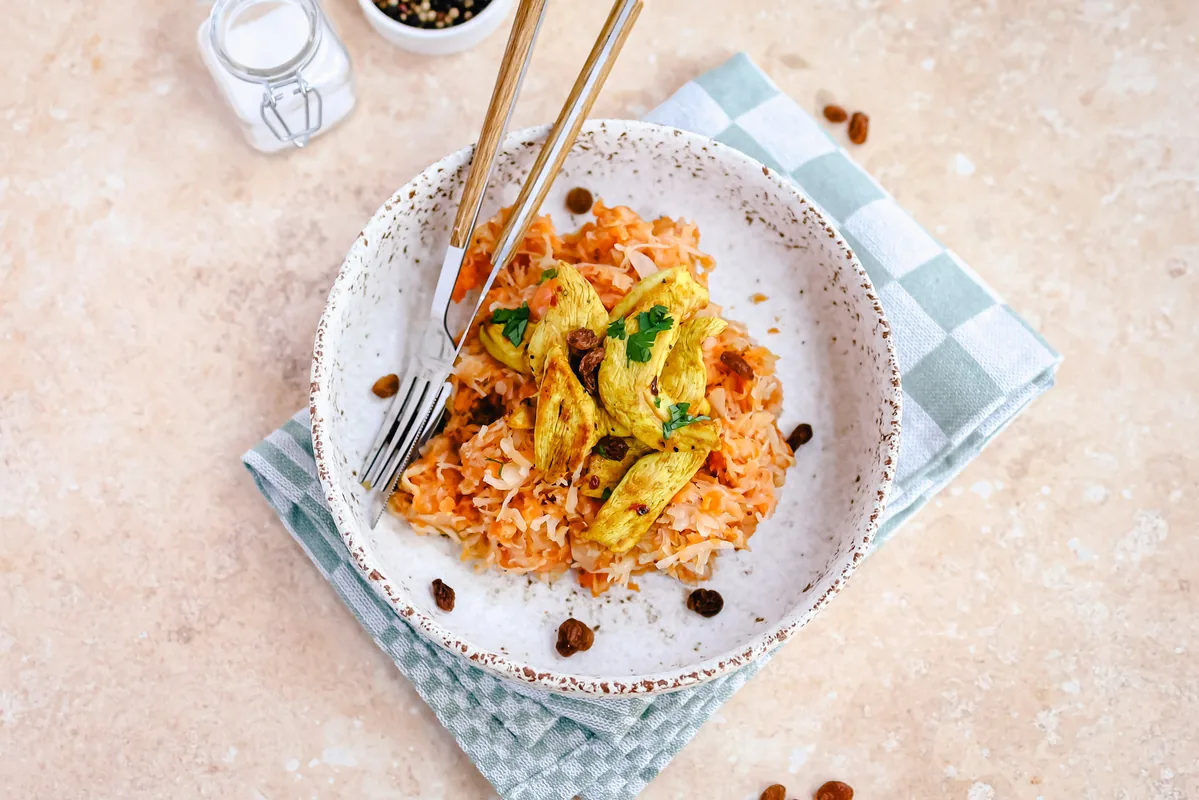 Sauerkraut Mash with Sweet Potato & Chicken
