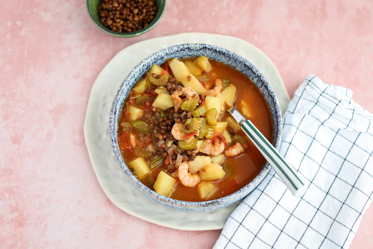 Spanish Lentil Soup with Shrimp