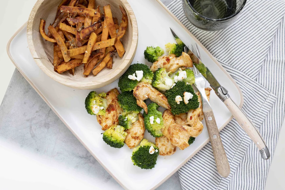 Spicy Chicken with Sweet Potato Fries