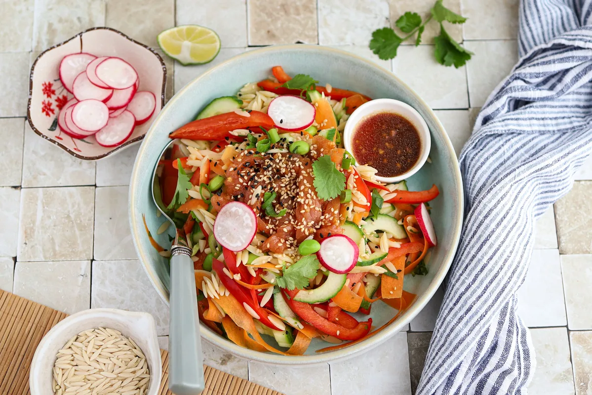Spicy Salmon Salad with Orzo