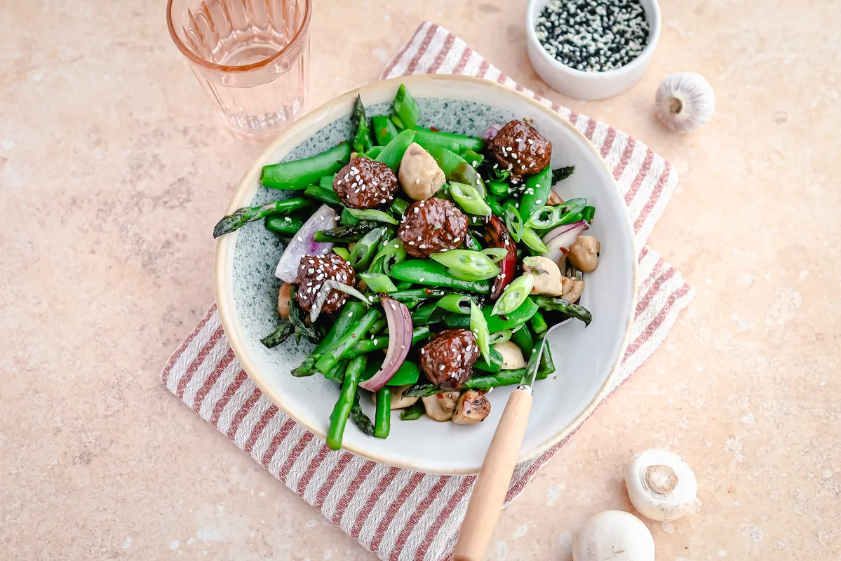 Stir-Fry Vegetables with Teriyaki Meatballs