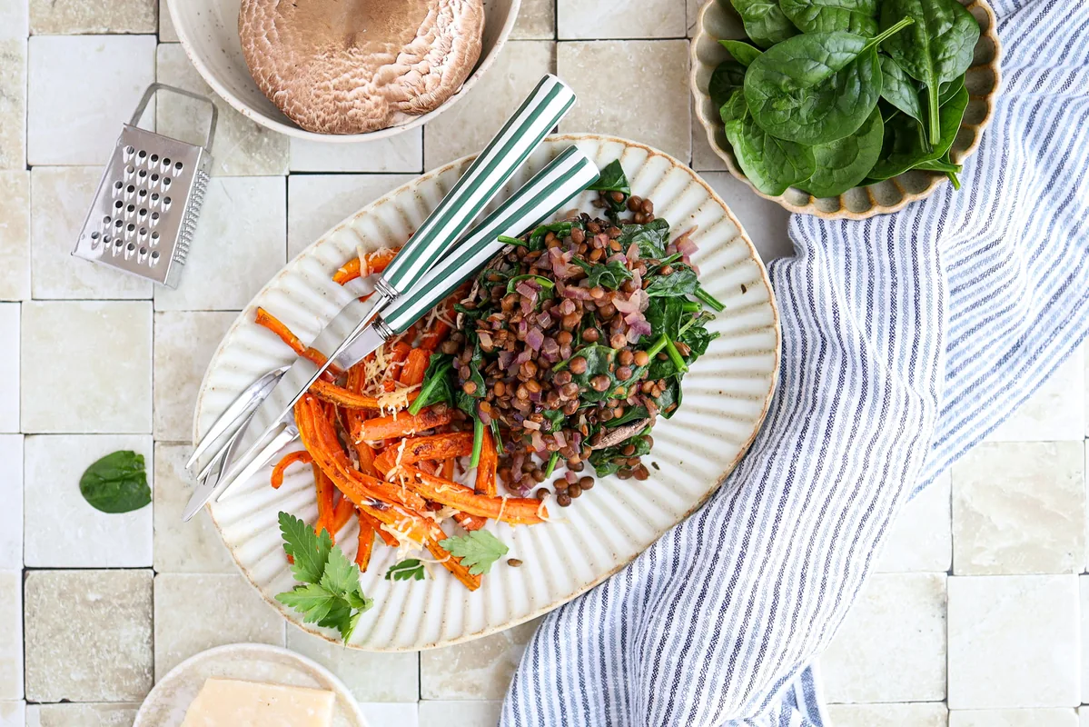 Stuffed Portobello with Lentils & Roasted Carrots