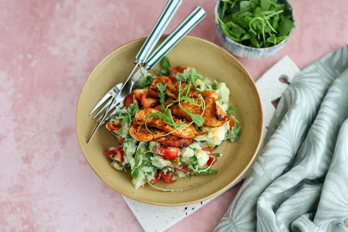 Sweet & Spicy Chicken with Arugula Mashed Potatoes